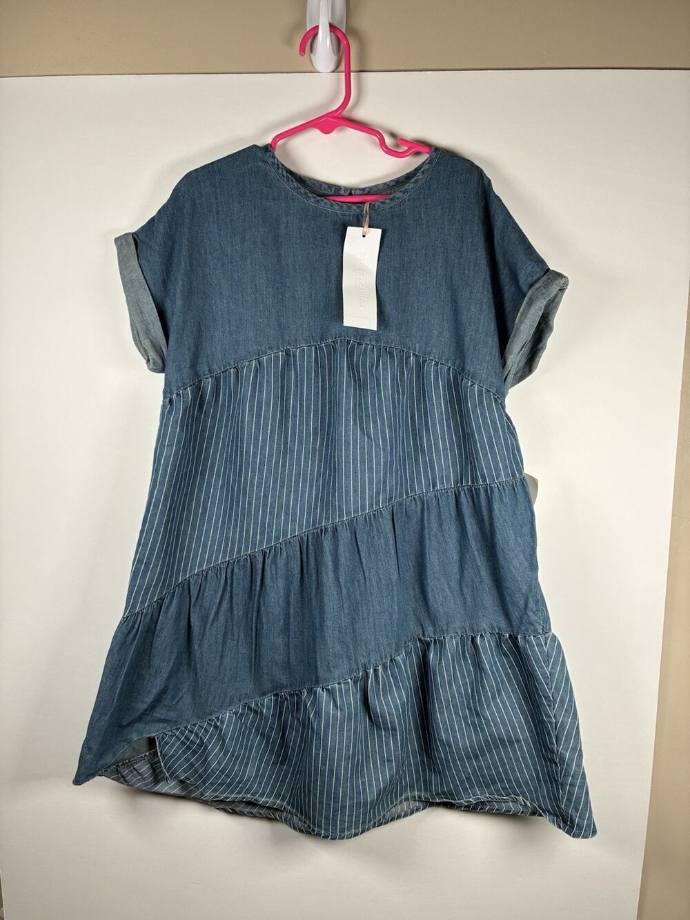 BCBGirls Girls 8 Denim Tiered Dress Dark Wash Chambray NWT Cottagecore Boho
